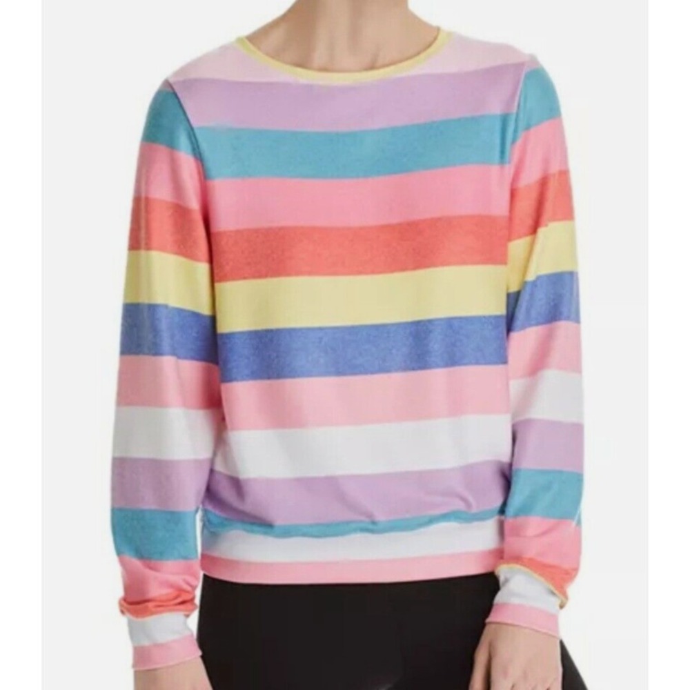 Wildfox Womens Castaway Stripe Roadtrip Sweatshirt Sz S Rainbow Long Sleeve